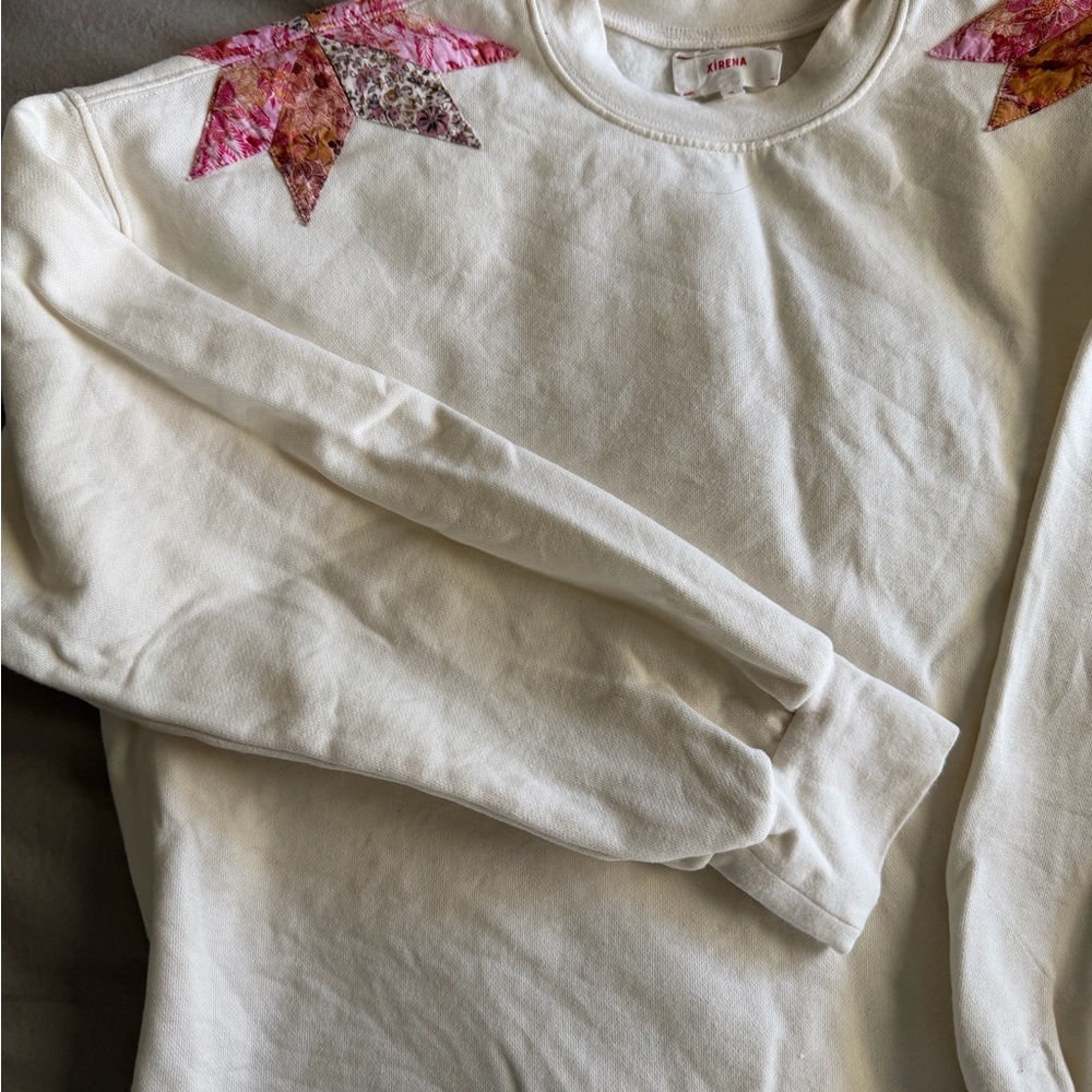 XiRENA White Sweatshirt with Pink & Orange Patch Star Accents